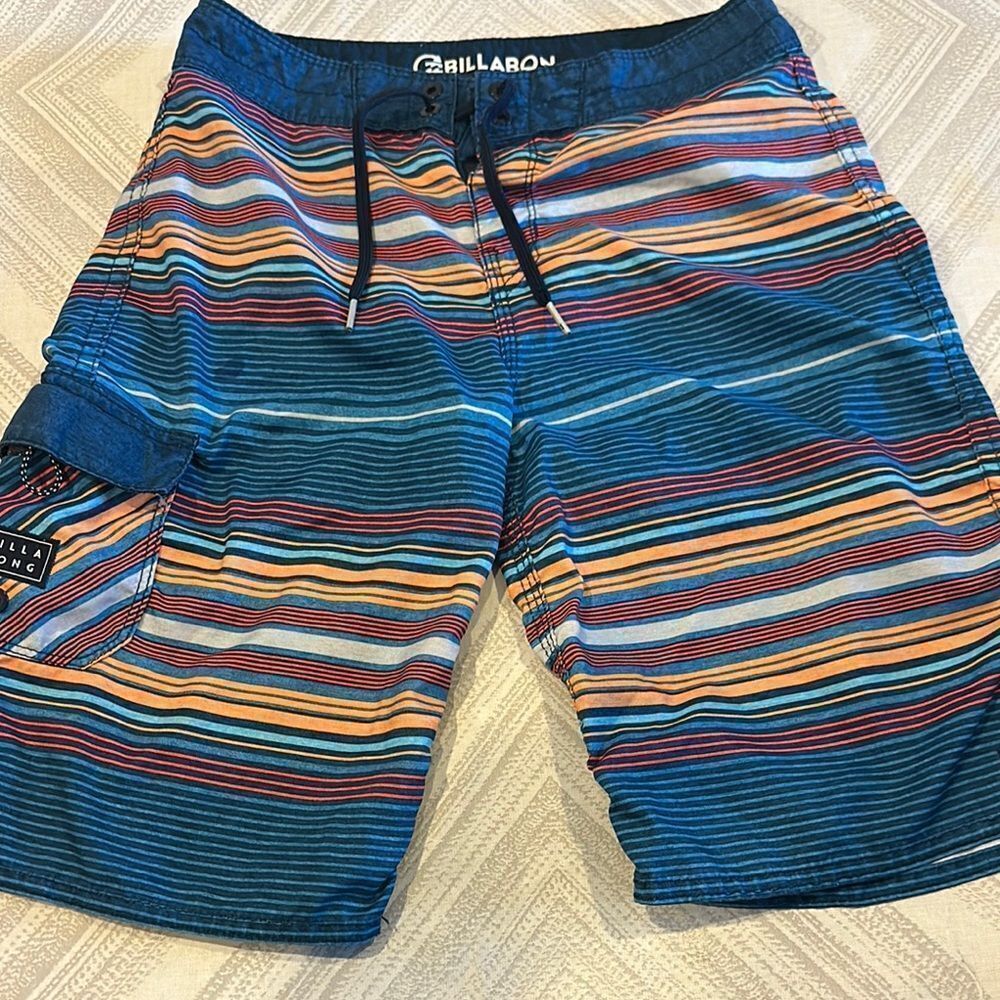 Billabong Boys Vibrant Striped Swim Board Shorts - Size 26